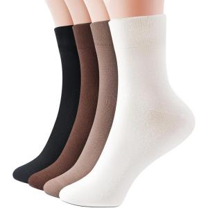 imageIDEGG Womens Crew Socks Soft Cotton Athletic Running Casual Dress Socks Above Ankle Crew SocksA4 Pairsblack offwhite beige brown