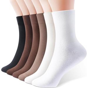 imageIDEGG Womens Crew Socks Soft Cotton Athletic Running Casual Dress Socks Above Ankle Crew SocksB6 Pairsblack white offwhite beige brown light Brown